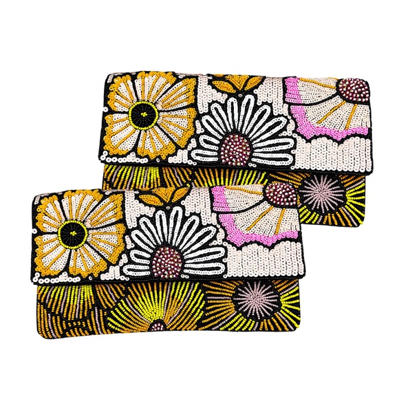 Beaded Floral Crossbody Clutch Bag, Boho Crossbody, Formal - Picture 2 of 3